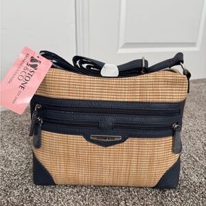 Stone Mountain Accessories Navy and Tan Crossbody Bag